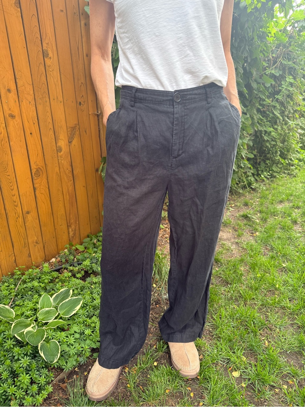 MNG by Mango Black Linen-Blend Pants